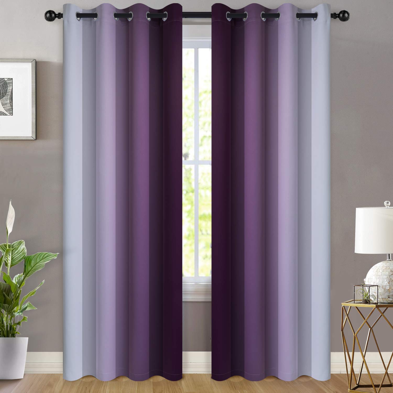 Yakamok Ombre Curtains Purple and Greyish White for Living Room,52Wx84L