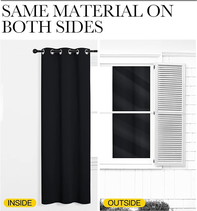 NICETOWN Bedroom Blackout Curtains Panels, 1 Pair, 52 inches by 92 Inch, Black, Triple Weave Energy Saving Thermal Insulated Solid Grommet Blackout Draperies for Patio