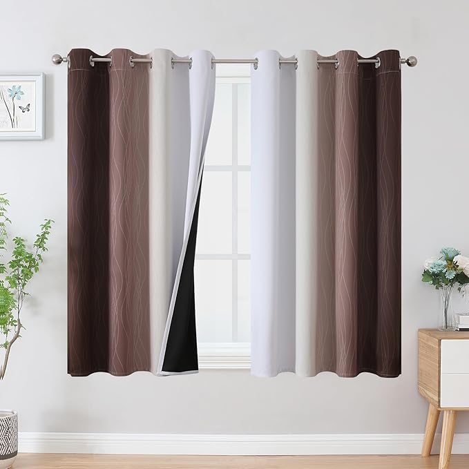 Estelar Textiler Brown and Greyish White Blackout Curtains 52Wx45L 2 Panels