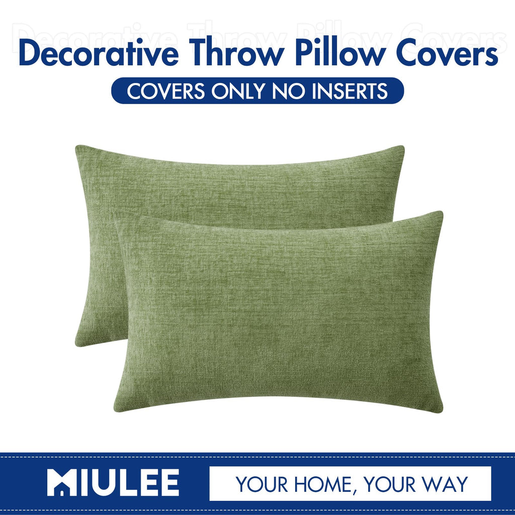 MIULEE Soft Chenille Lumbar Throw Pillow Covers Sage Green 12x20 Pack of 2