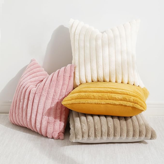 decorUhome Fall Faux Fur Throw Pillow Covers 20x20 Set of 2 Pink