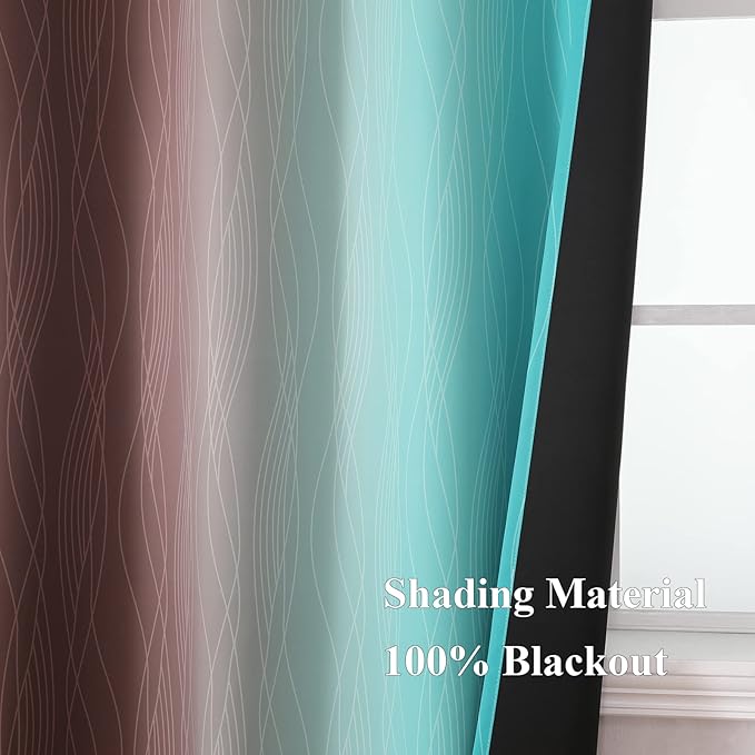 Estelar Textiler Brown and Teal Ombre Blackout Curtains for Bedroom 96 Inch
