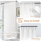 BGment White Semi Sheer Linen Curtains 63 Inch Length for Bedroom 2 Panels Set - Textured Light Filtering Drapes with Rod Pocket Lightweight Window Treatments for Living Room, 52 X 63 Inch