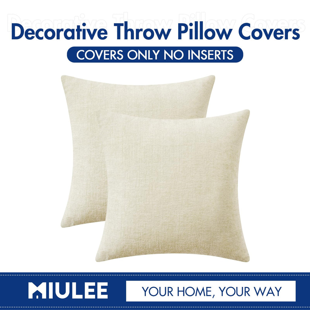 MIULEE Soft Chenille Throw Pillow Covers Cream 16x16 Inch Pack of 2