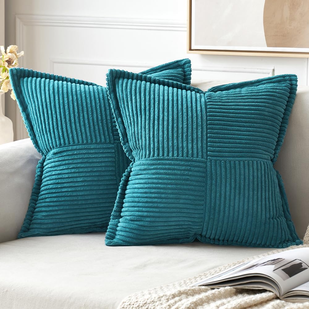 MIULEE Decorative Throw Pillow Covers for Couch 18x18 Inch Teal Blue 2 Pack