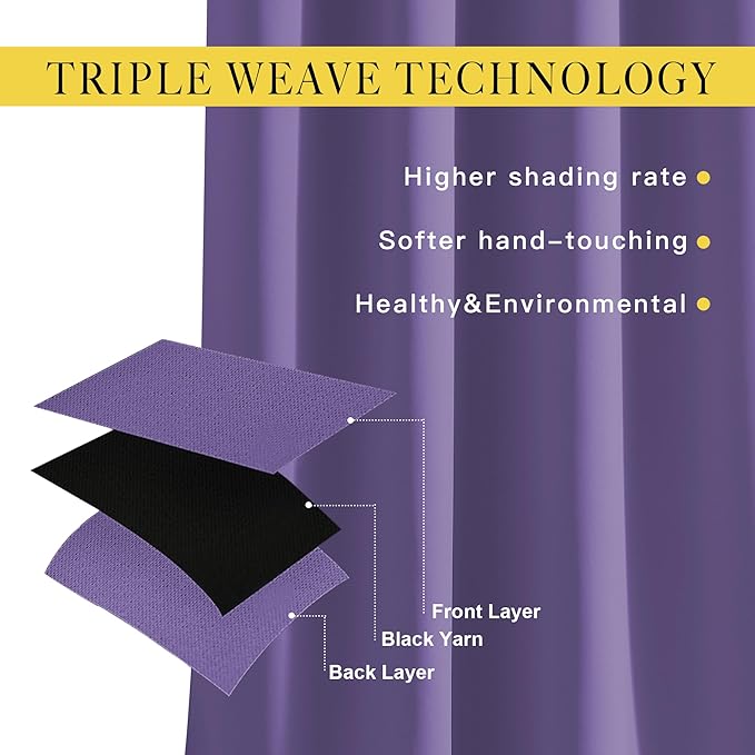 NICETOWN Blackout Curtain Panels 95" L - Window Treatment Energy Saving Thermal Insulated Solid Grommet Blackout Drapes for Living Room (Lilac Purple, 1 Pair, 80 by 95-Inch)