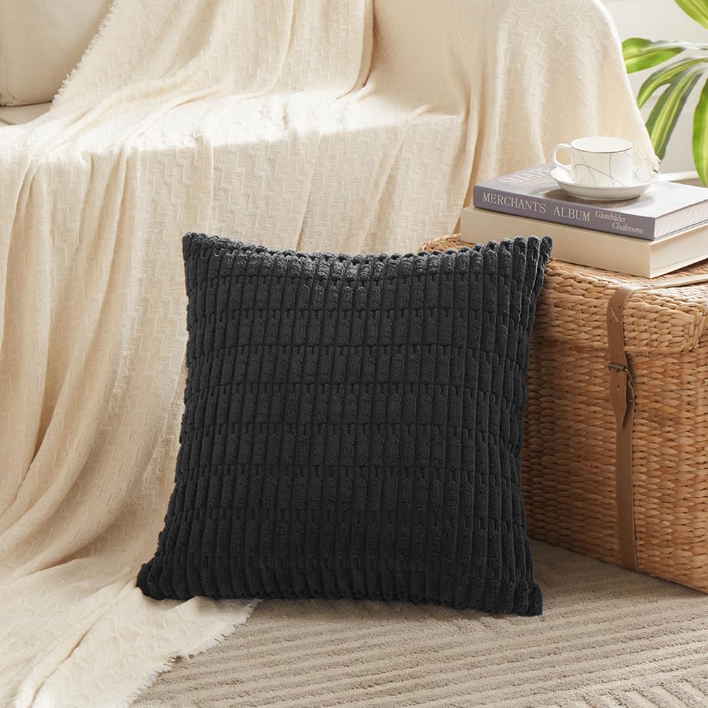 Fancy Homi 4 Packs Decorative Throw Pillow Covers for Living Room Couch Bed, Modern Farmhouse Boho Home Décor Accent Cushion Case, 20" x 20", Black