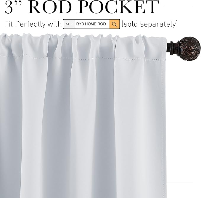 RYB HOME Kitchen Curtains Over Sink 36 inch Length for Cabinet, Rod Pocket