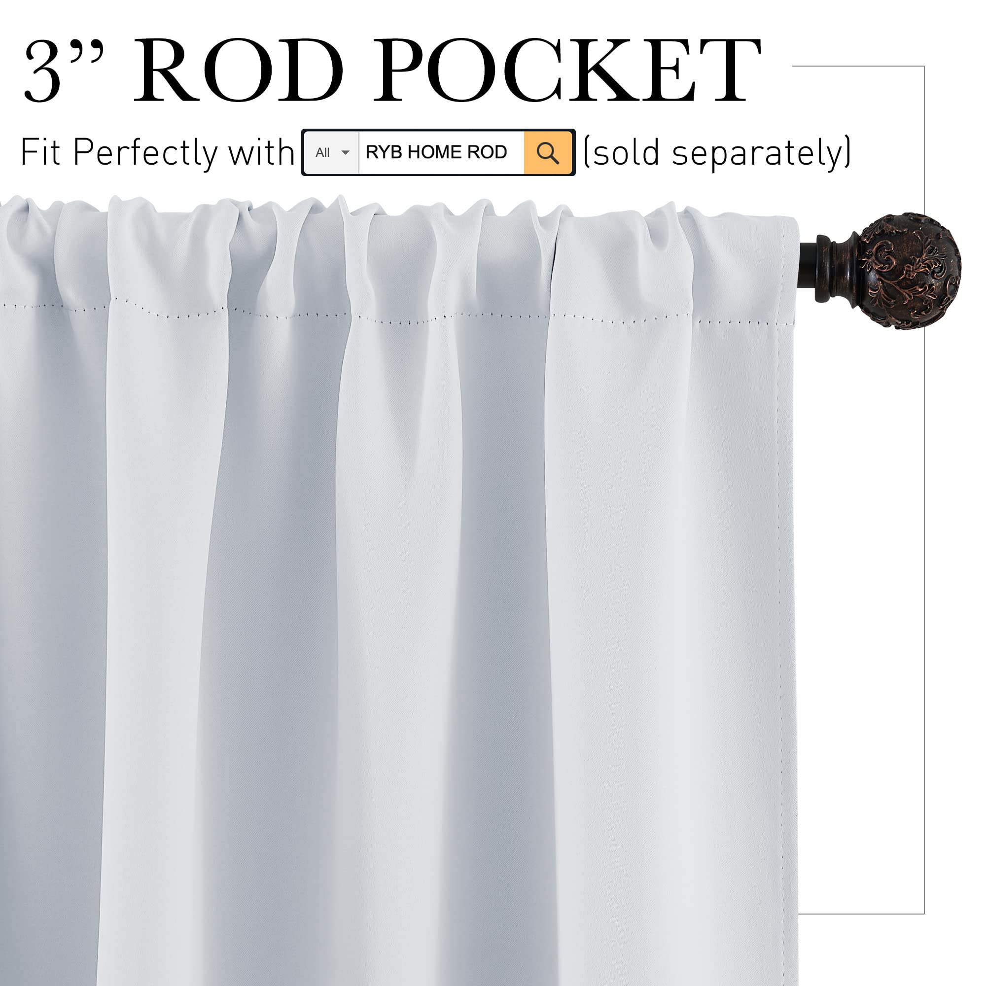 RYB HOME Short Privacy Curtains 30 inch Long for Bathroom Window