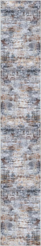 IOHOUZE Abstract Runner Rug 2x12 Ft Washable Runners for Hallways, Non Slip Kitchen Runner Printed Faux Wool Entryway Runner Indoor, Modern Abstract Floor Carpet for Hall Kitchen, Orange Grey