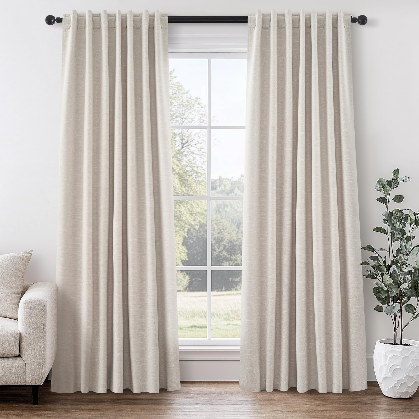 Topfinel 100 Inch Long Blackout Country Curtains for Bedroom 2 Panels Set, Large Window Custom Closet Sun Blocking Ceiling Aesthetic Rod Pocket Opaque Drapes with Rings for Sliding Glass Doors 2pcs