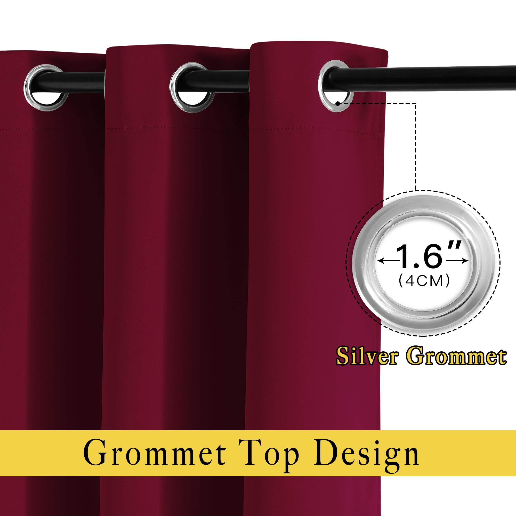 NICETOWN 84 inches Bedroom Curtains Panels - Functional Blackout Curtains/Panels for Bedroom, Thermal Insulated, Privacy Assured (Set of 2, 52 x 84 inches, Wine Red)
