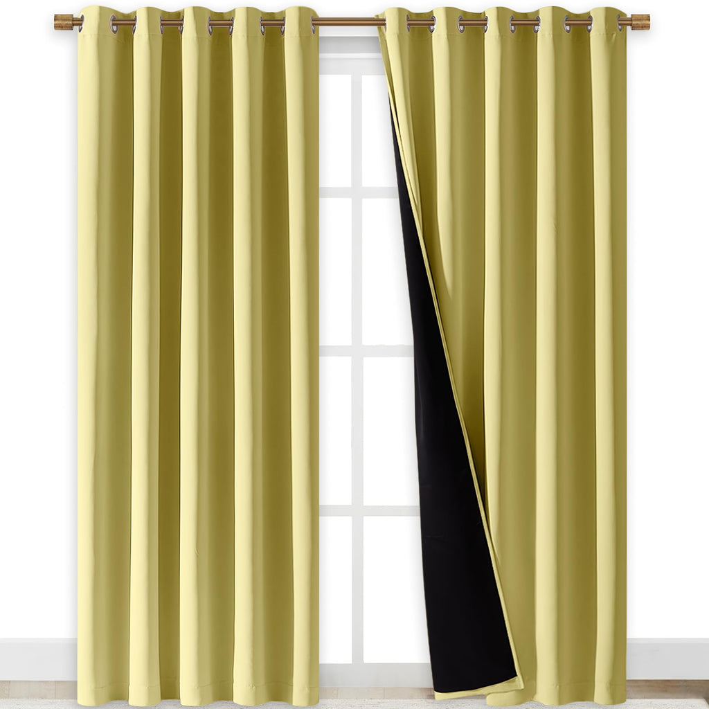 NICETOWN Paler Yellow Full Shade Curtain Panels, Pair of Energy Smart & Noise Blocking Out Blackout Drapes for Dining Room Window, Thermal Insulated Guest Room Lined Window Dressing, 70 x 84 inch