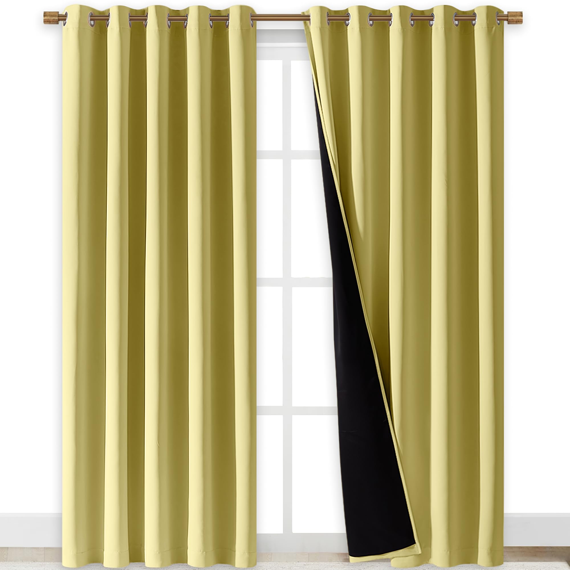 NICETOWN Paler Yellow Full Shade Curtain Panels, Pair of Energy Smart & Noise Blocking Out Blackout Drapes for Dining Room Window, Thermal Insulated Guest Room Lined Window Dressing, 70 x 84 inch