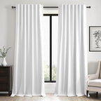 Topfinel 95 inch Living Room Curtains 2 Panels 100% Blackout Linen Texture Curtain Beige White Window Drapes with Back Tab Rod Pocket Light Blocking Thermal Insulated Curtains Pinch Pleated Drapes