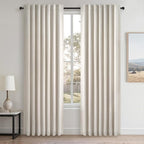 Topfinel 86 Inches Long Linen Blackout Curtains 2 Panels Set for Living Room Cream Birch Linen Texture Modern Farmhouse 100% Black Out Room Darkening Back Tab Rod Pocket(W52 xL80)