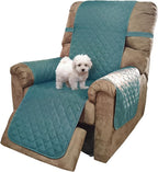 U-NICE HOME Recliner Chair Covers Reversible Quilted Water Repellent Pet Protectors with Elastic Straps (23''Recliner Small, Blue/Beige)