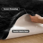 ORINOVA Black Fuzzy Washable Shaggy Area Rugs for Bedroom Small Circle Faux Sheepskin Shag Fur Round Rug 3ft Nursery Rug