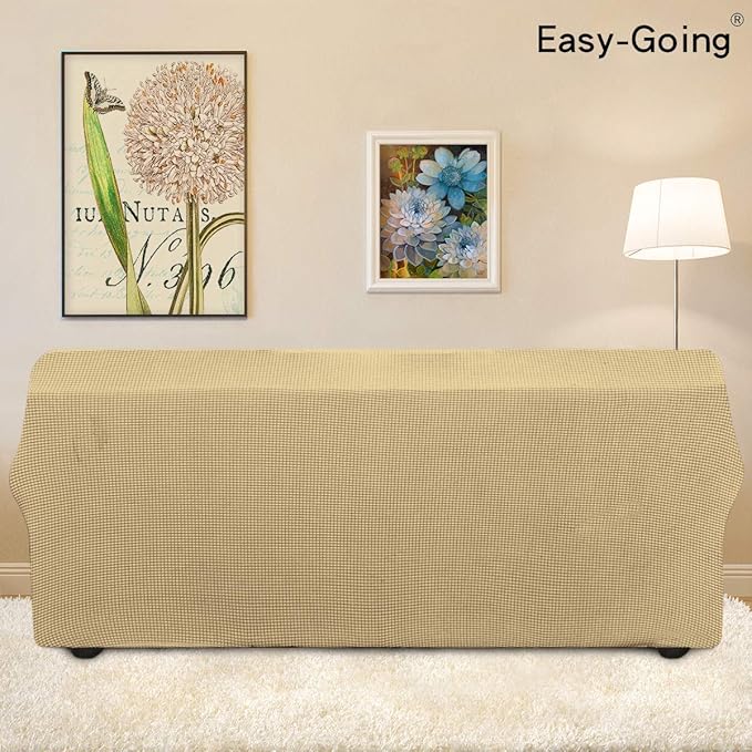 Easy-Going Stretch Oversized Sofa Slipcover 1-Piece Sofa Cover Furniture Protector Couch Soft with Elastic Bottom for Kids, Polyester Spandex Jacquard Fabric Small Checks Beige