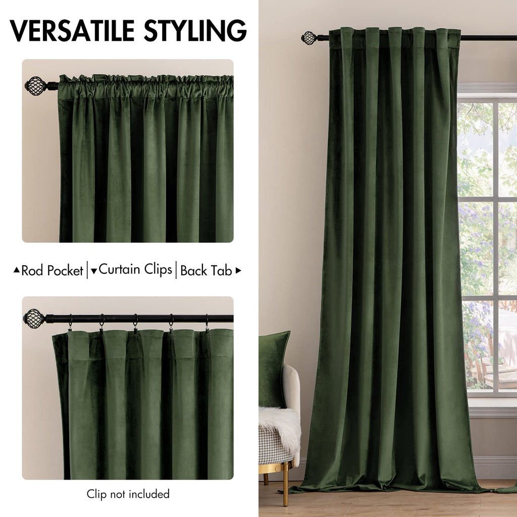 MIULEE Velvet Curtains 52x94 inches 2 Panels Olive Green Blackout Curtains