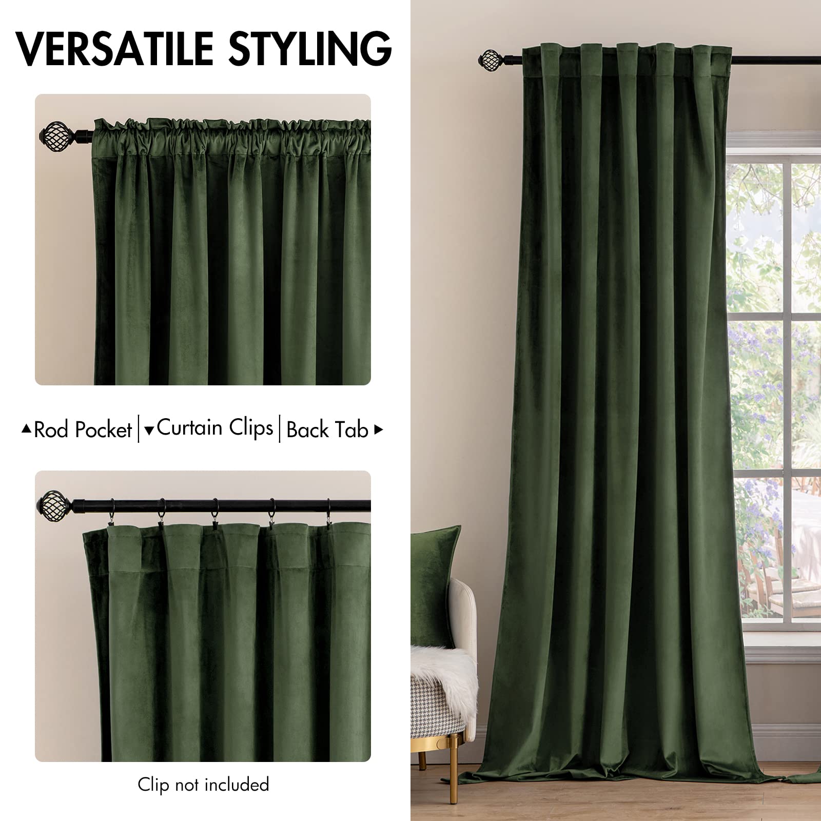 MIULEE Velvet Curtains 52x94 inches 2 Panels Olive Green Blackout Curtains