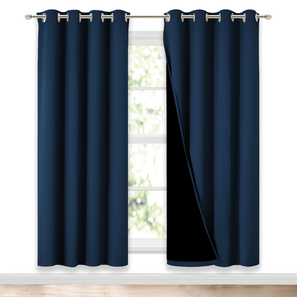 NICETOWN Moroccan Blue Full Shade Curtain Panels, Pair of Energy Smart & Noise Blocking Out Blackout Drapes for Dining Room Window, Thermal Insulated Guest Room Lined Window Dressing(52 x 72 inch)
