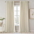 Cream Extra Long 132 Inch 100% Blackout Curtains for Livingroom Neutral Boho Linen Blend Farmhouse Curtain Drapes Sound Proof Drapes Privacy Ceiling Track Villa Bedroom 11Ft(W52 xL132 2 Panels)