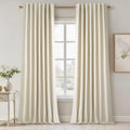 95 Inches Length Cream Colored Custom Blackout Linen Curtains Ivory Cream Pinch Pleated Noise Cancelling Curtains with Pin Hooks for Traverse Burlap Viral Drapes 2 Panels for Living Room Bedroom