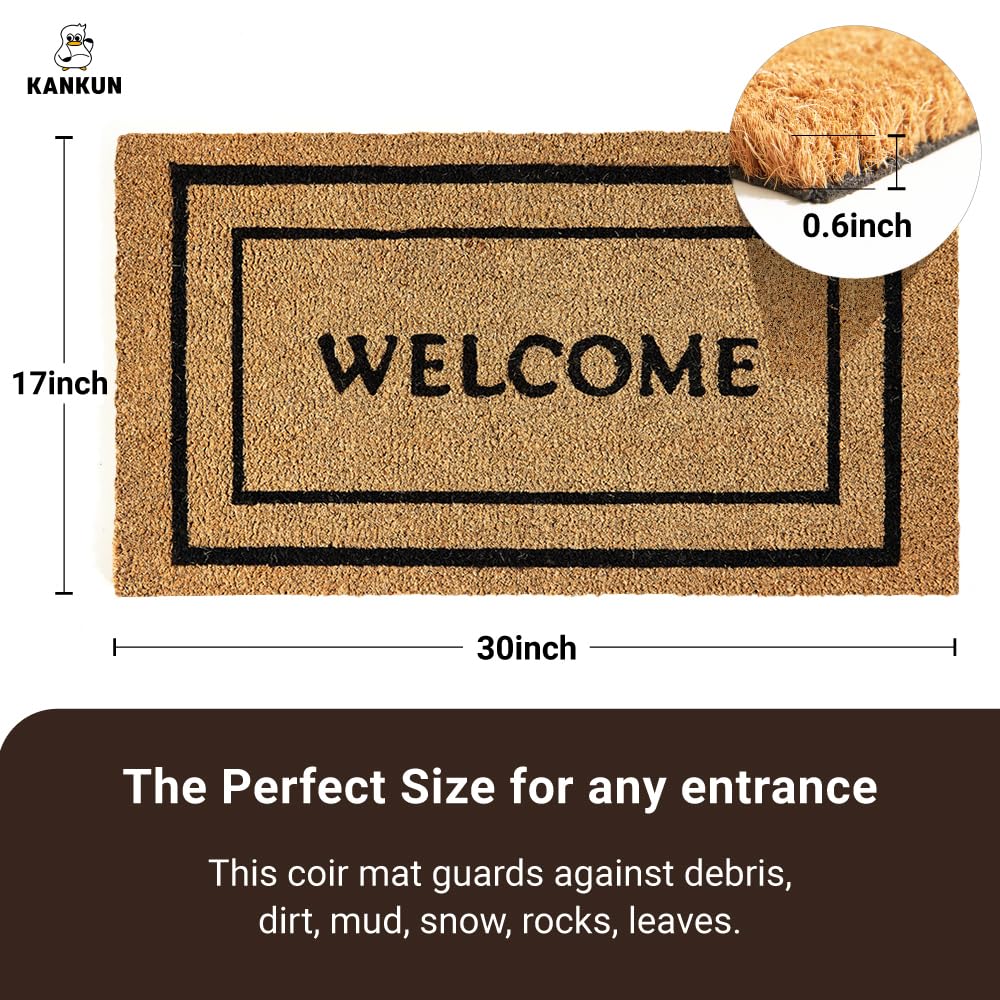 KANKUN Coco Coir Door Mat with Heavy Duty Backing, Welcome Doormat (17" x 30"), Doormat Entrance (Double Box)