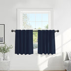 PONY DANCE Small Window Curtains - 36 inch Length Short Kitchen Curtain Tiers Rod Pocket Blackout Panels for Basement/Bedroom, W 42" x L 36", Navy Blue, 2 Pieces