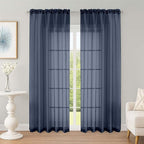 OWENIE Sheer Curtains 84 Inches Long 2 Panels Set, Sheer Navy Blue Curtains for Living Room Bedroom 59 Inch Extra Wide, Modern Voile Filmy Rod Pocket Drapes, 2 Pcs, Each 59 W x 84L, Navy Blue