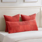 Fancy Homi 2 Packs Red Euro Decorative Throw Pillow Covers 26x26 Inch for Couch Bed Sofa, Holiday Christmas Home Decor Gift, Soft Corss Corduroy Patchwork Textured Square Cushion Case 66x66 cm