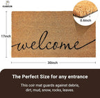 KANKUN Coco Coir Door Mat with Heavy Duty Backing, Welcome Doormat (17" x 30"), Doormat Entrance (Welcome1-2Pack)