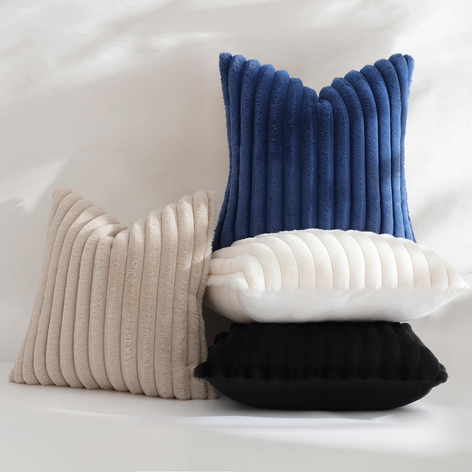 decorUhome Fall Faux Fur Throw Pillow Covers 24x24 Set of 2 Black