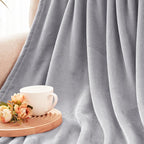 Exclusivo Mezcla Fleece Throw XL Blanket for Couch, Sofa, Super Soft and Warm Light Grey Blankets, All Season, Cozy, Plush, Lightweight, 50x70 Inches
