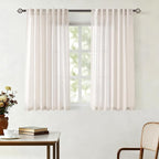 Natural Linen Curtains for Living Room Back Tab Modern Farmhouse Semi Sheer Natural Linen Curtains 45 inches Long 2 Panels Set Muted Neutral Window Curtain for Dining Room Bedroom 52x45