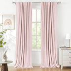 100% Blackout Shield Soft Pink Linen Blackout Curtains for Bedroom 90 Inches Long, Back Tab/Rod Pocket Living Room Drapes, Thermal Insulated Blackout Curtains 2 Panels Set, 50" W x 90" L