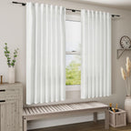 Nanspring White Linen Curtains for Bedroom Back Tab Light Filtering Privacy Sheer Curtains 68 Inches Long 2 Panels Set Modern Farmhouse Decor Linen Textured Gauze Curtain for Bathroom 52x68