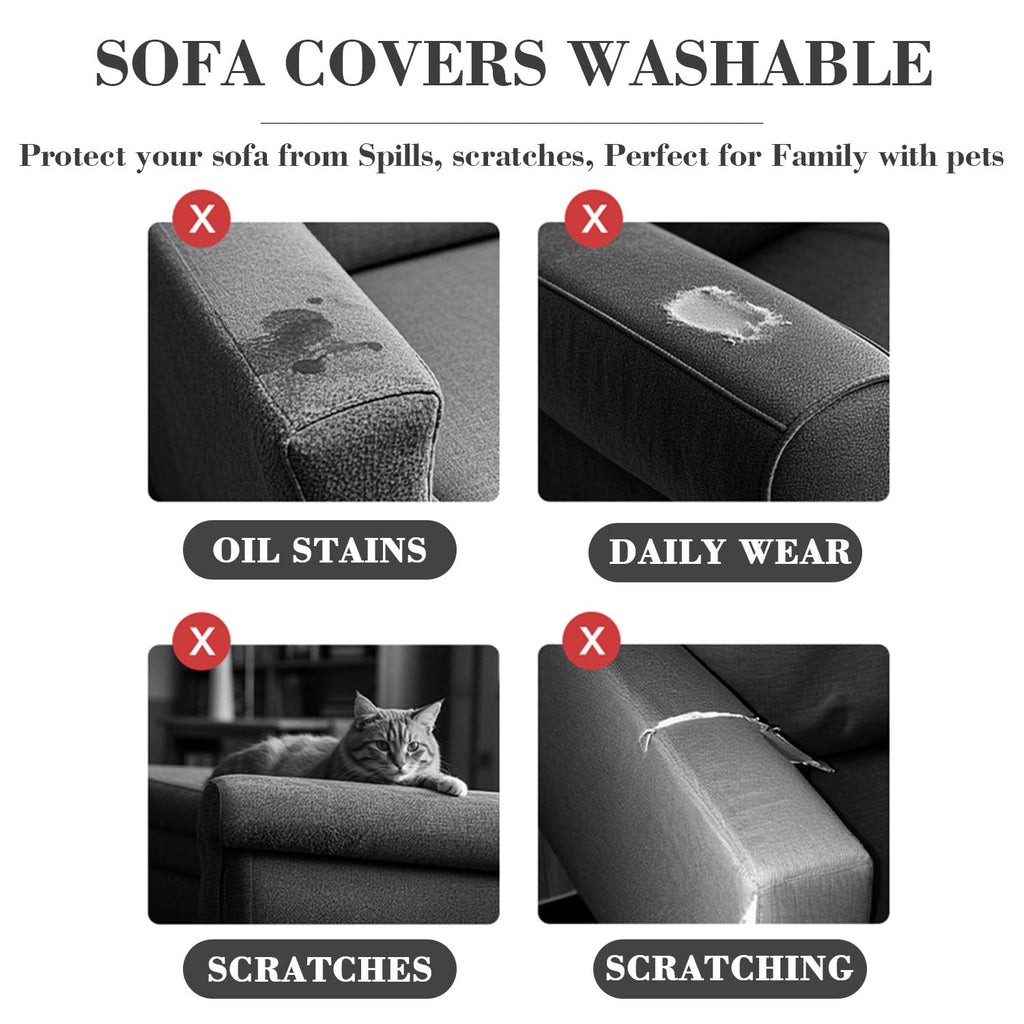 Disayu 2Pcs Couch Arm Covers, Armrest Cover for Sofa, Sofa Arms Covers Washable Arms with Twist Pins Soft,Skin-Friendly for Pets (Texture Light Gray, Armrest Cover)