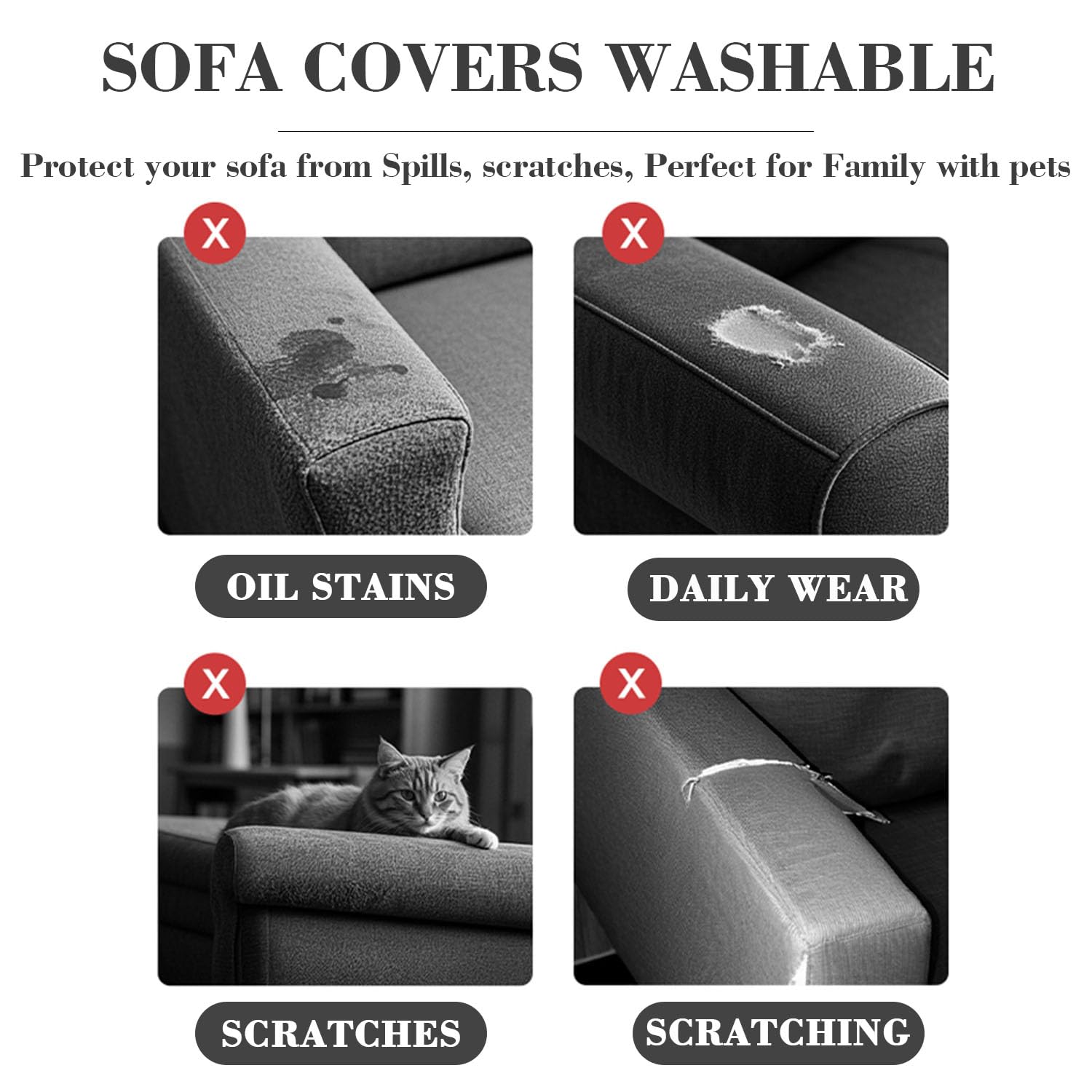 Disayu 2Pcs Couch Arm Covers, Armrest Cover for Sofa, Sofa Arms Covers Washable Arms with Twist Pins Soft,Skin-Friendly for Pets (Texture Light Gray, Armrest Cover)