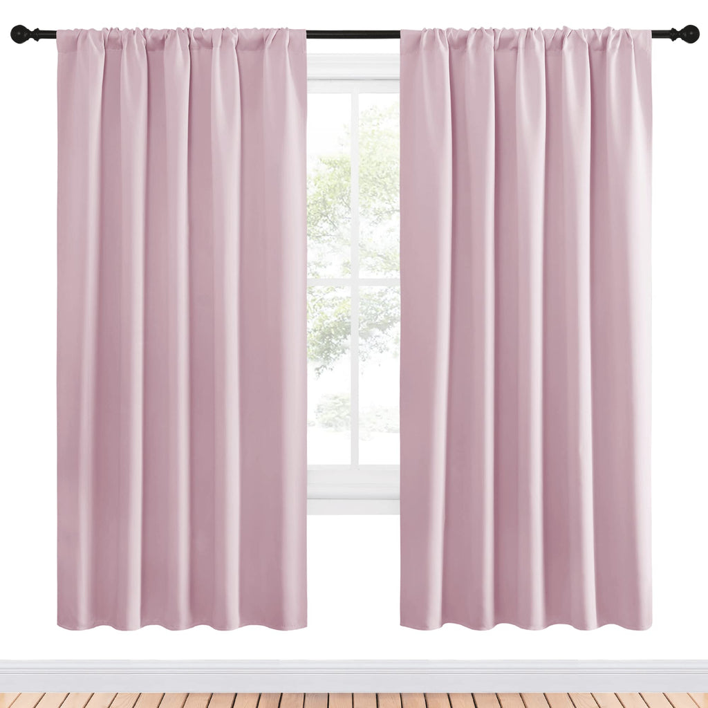 NICETOWN Blackout Curtains for Girls Room - Nursery Essential Thermal Insulated Solid Rod Pocket Top Blackout Drapes (Lavender Pink, 1 Pair, 52 x 72 Inch)