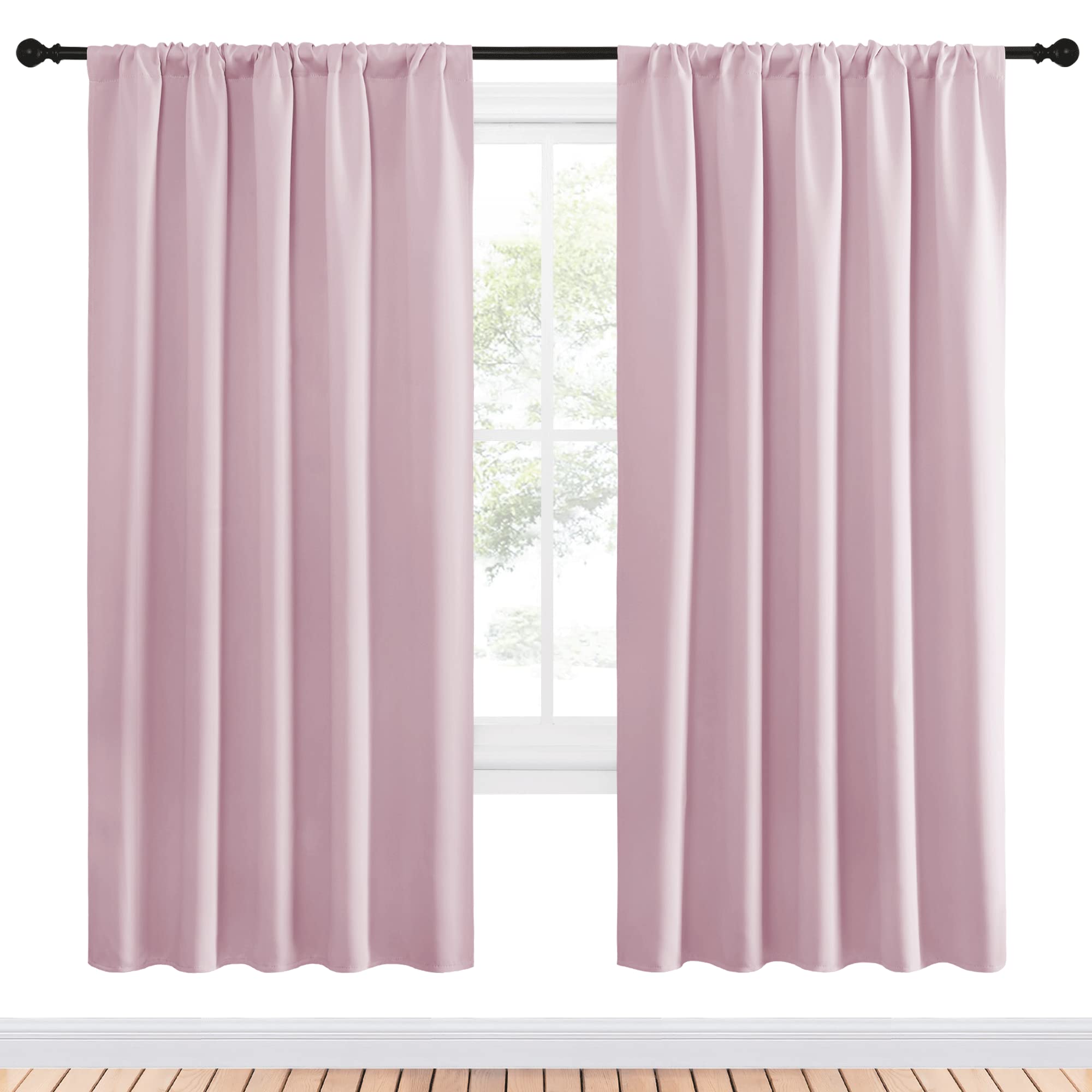 NICETOWN Blackout Curtains for Girls Room - Nursery Essential Thermal Insulated Solid Rod Pocket Top Blackout Drapes (Lavender Pink, 1 Pair, 52 x 72 Inch)