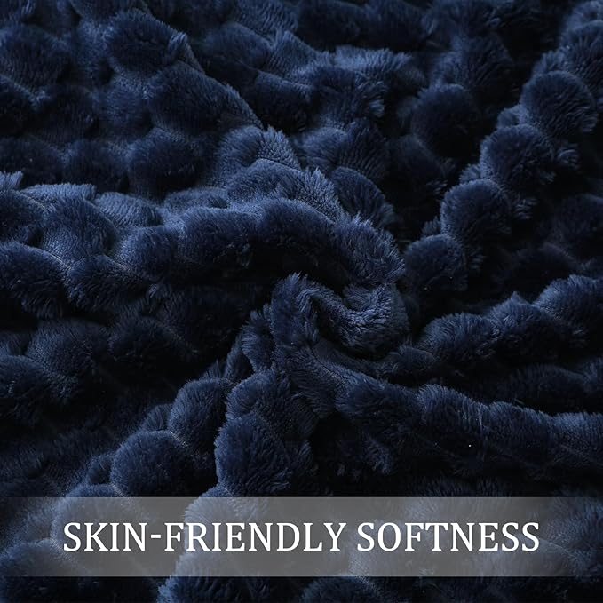 Exclusivo Mezcla 3D Fleece King Size Blanket for Bed, Navy Blue