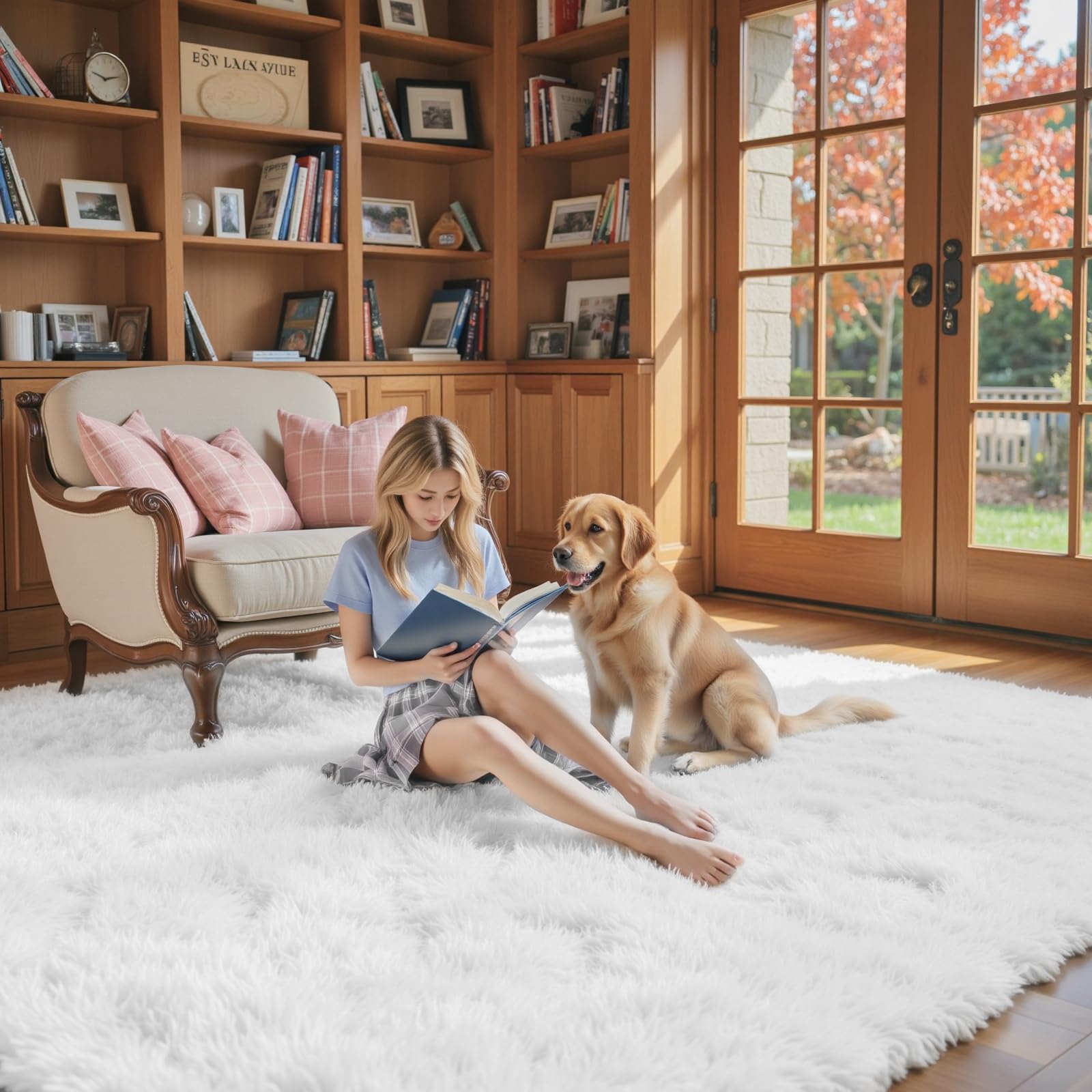 8x10 Area Rugs for Living Room,White Large Shaggy Carpet Plush Furry Rug