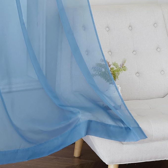 NICETOWN Stone Blue Sheer Curtains 96 Inches Long, Grommet Airy & Lightweight Window Treatment Translucent Elegant Drapes for Living Room/Bedroom, W54 x L96, 2 Panels