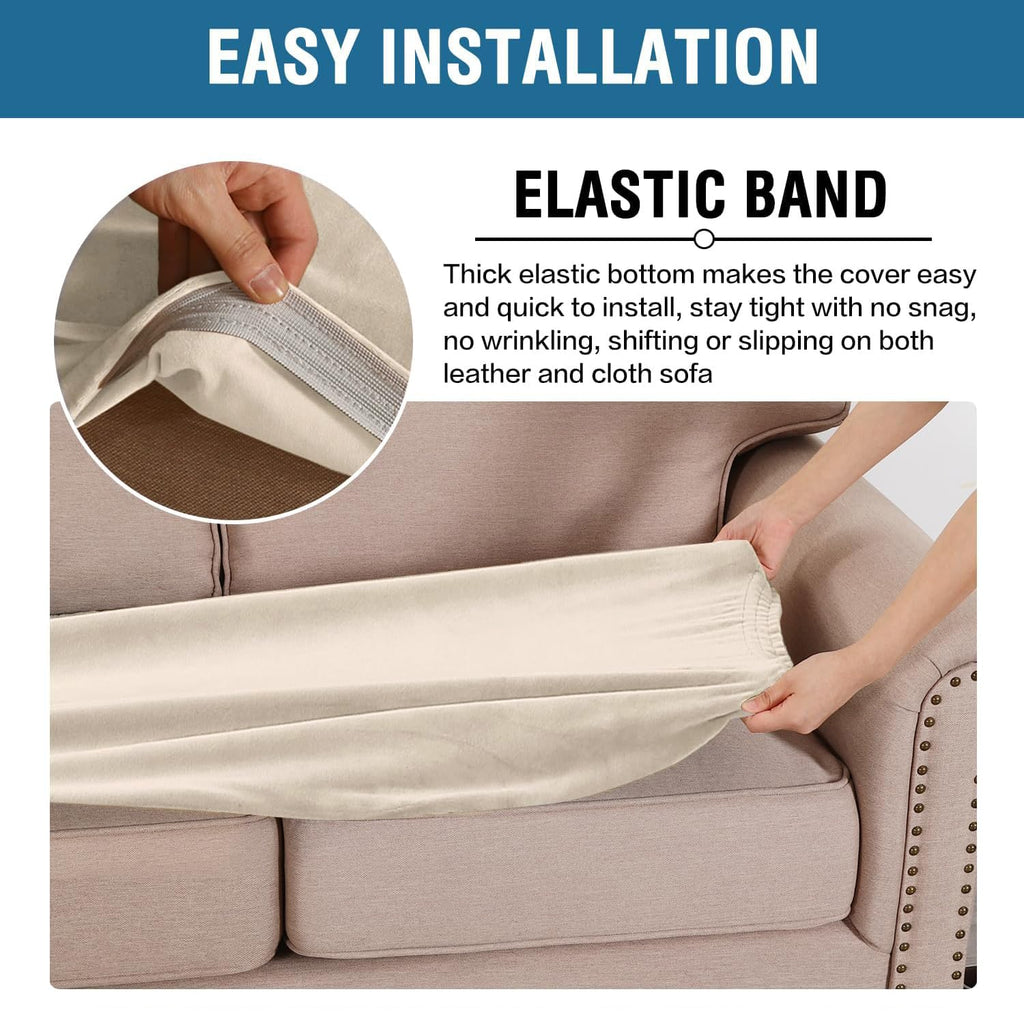H.VERSAILTEX Velvet Stretch Individual Cushion Cover Plush Cushion Slipcover for Loveseat Sofa Furniture Protector Seat Cushion Sofa Cover (1 Piece Loveseat Cushion Cover, Cream)
