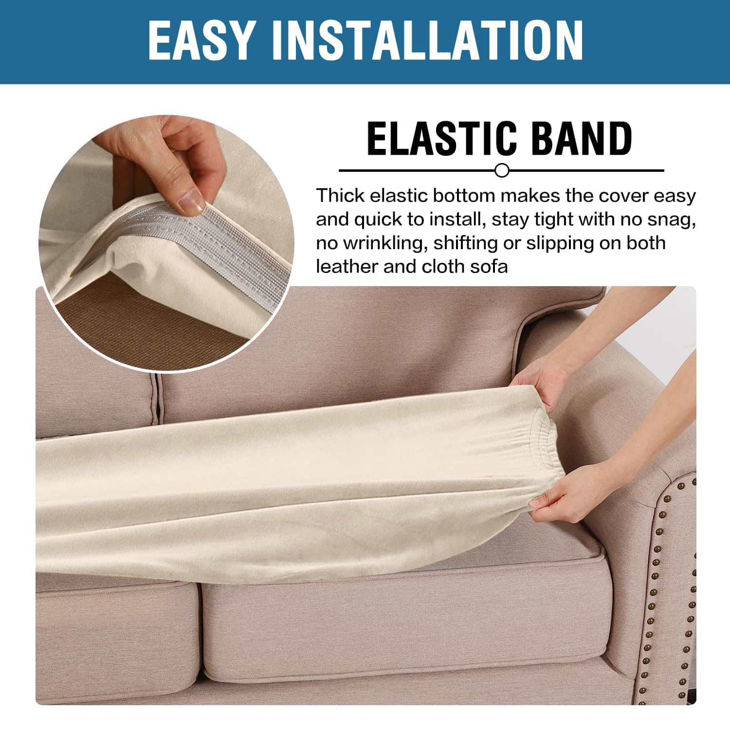 H.VERSAILTEX Velvet Stretch Individual Cushion Cover Plush Cushion Slipcover for Loveseat Sofa Furniture Protector Seat Cushion Sofa Cover (1 Piece Loveseat Cushion Cover, Cream)