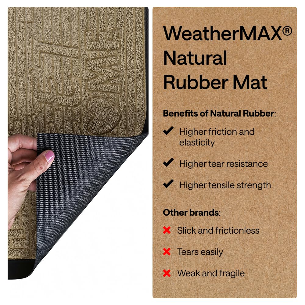 GORILLA GRIP 100% Waterproof All-Season WeatherMAX Doormat, US Designed Natural Rubber, Stain and Fade Resistant, Low Profile Indoor Outdoor Door Mats, Easy Clean Patio Mat, 29x17, Home Sweet Home