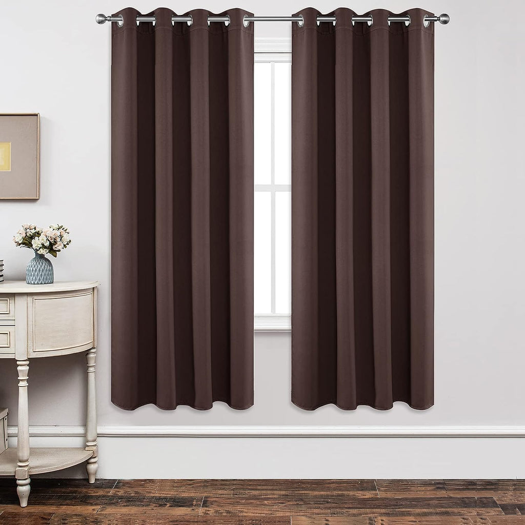 Joydeco Blackout Curtains 72 inches Long 2 Panels Set, Thermal Insulated Long Curtains & Drapes 2 Burg, Room Darkening Grommet Drapes for Bedroom Living Room Windows (W42 x L72 Inch, Chocolate)