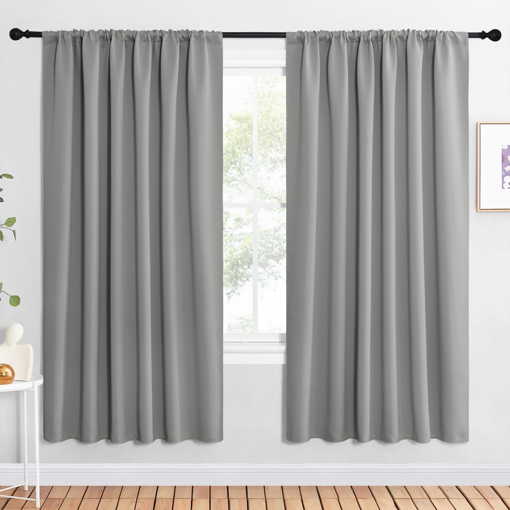 NICETOWN 2 Panels Blackout Curtains, Rod Pocket Window Curtains Room Darkning Drapes for Bedroom/Living Room, Thermal Insulated Solid Draperies for Home Office/Study, 62 by 72-Inch, Silver Grey